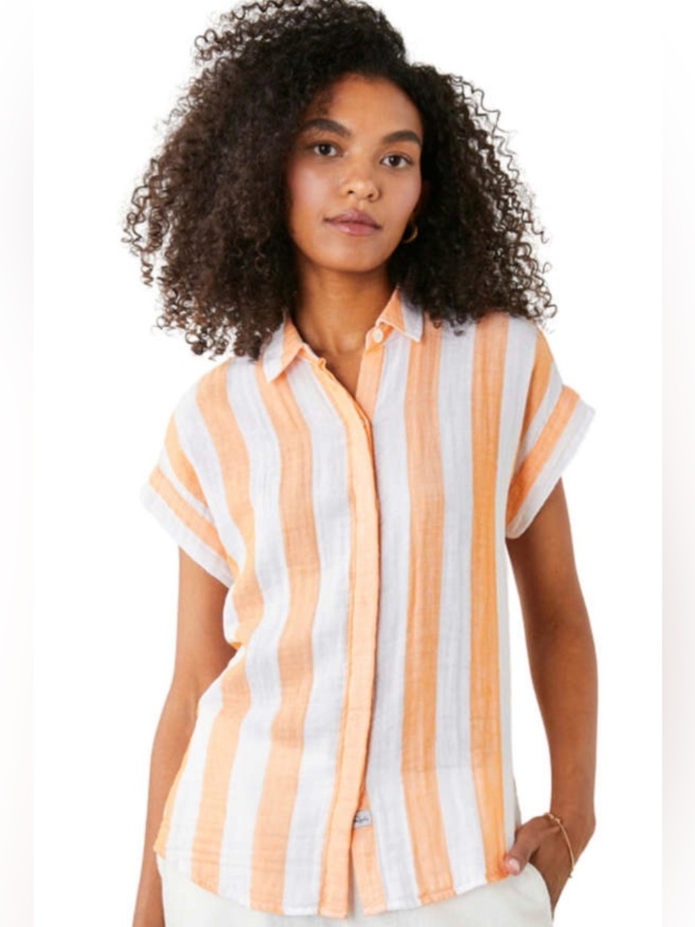 Rails Orange & White Striped Short-Sleeve Button-Up Shirt